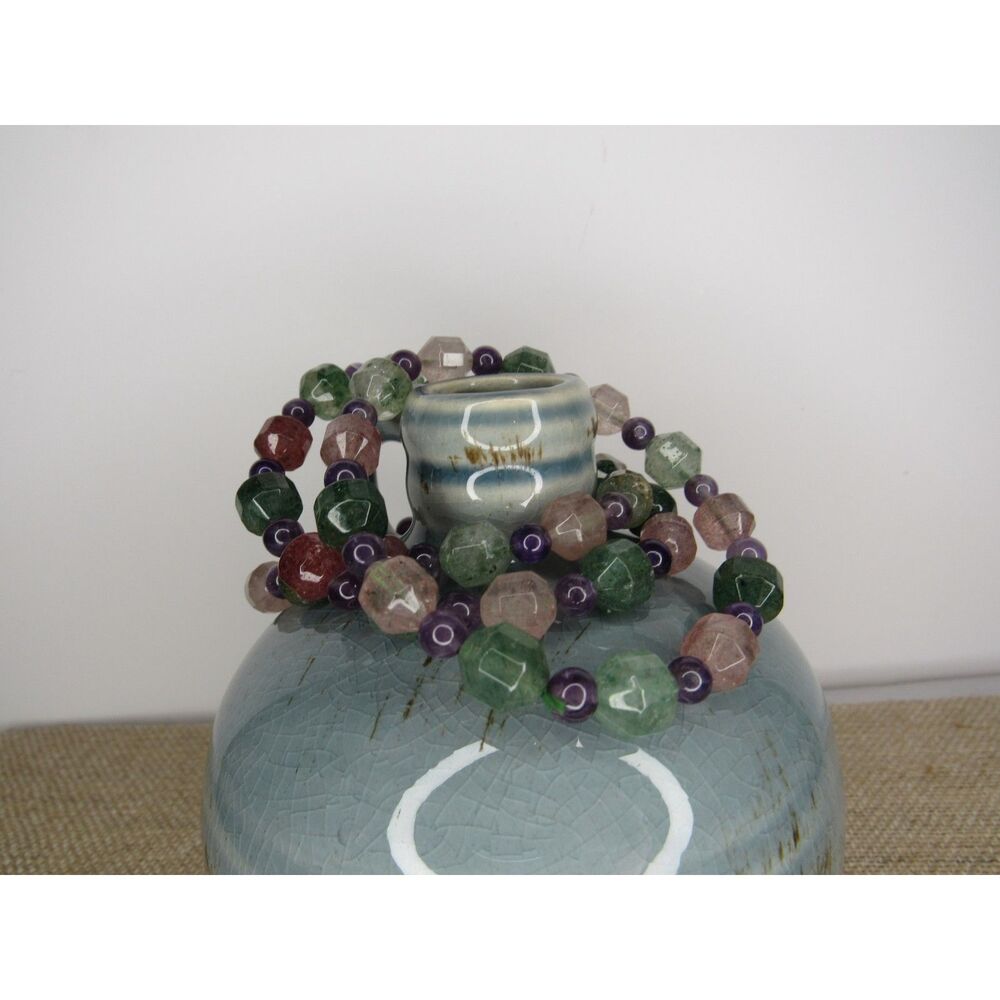 Rutilated Quartz and Amethyst Faceted Beaded Bracelet 6mm